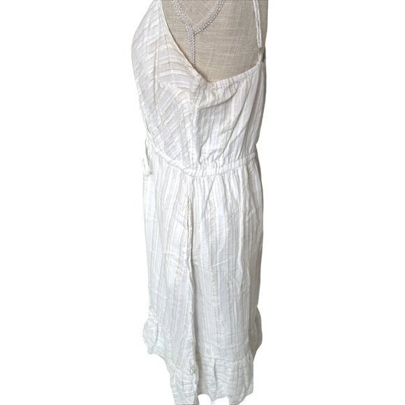 Loft White Dress With Gold & Silver Metallic Lines Drawstring Waist Sleeveless S - Picture 5 of 10